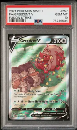 2021 POKEMON SWORD & SHIELD FUSION STRIKE #257 FULL ART GREEDENT V PSA 10 - Image 1