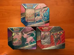 Set Of 3 Pokemon TCG V Heroes Tin Spring 2022 Espeon Umbreon Sylveon - Image 1