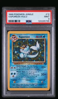 Pokemon TCG Vaporeon Holo Jungle Card 12/64 1999 PSA 9 - Image 1