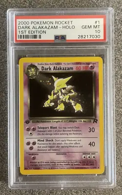 Pokemon Dark Alakazam Team Rocket 1st Edition Holo SWIRL Rare #1 PSA 10 Gem Mint - Image 1