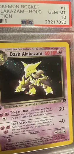 Pokemon Dark Alakazam Team Rocket 1st Edition Holo SWIRL Rare #1 PSA 10 Gem Mint - Image 3