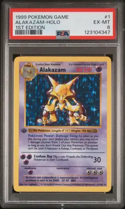 PSA 6 Pokemon 1st Edition Alakazam 001/102 Base Set (Shadowless) Holo - Image 1