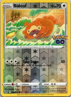 Bidoof 059/078 Common Pokemon GO Pokemon Reverse Holo Near Mint - Image 1