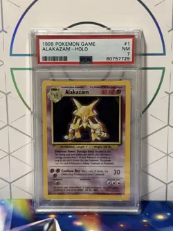 Alakazam Holo Pokemon Card 1/102 Base Set 1999 Unlimited PSA 7 NM WOTC - Image 1