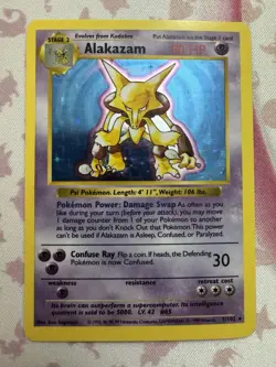 1999 Pokemon Base Set Alakazam HOLO Shadowless Card 1/102 LP+ *1 Owner* Clean! - Image 3