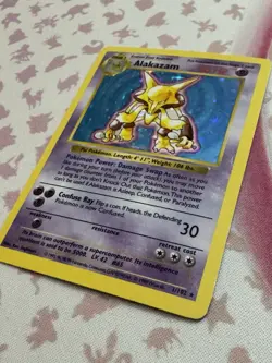 1999 Pokemon Base Set Alakazam HOLO Shadowless Card 1/102 LP+ *1 Owner* Clean! - Image 5