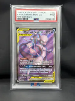 2019 Pokemon Sun & Moon Unified Minds #222 FA Mewtwo & Mew GX PSA 9 - Image 1