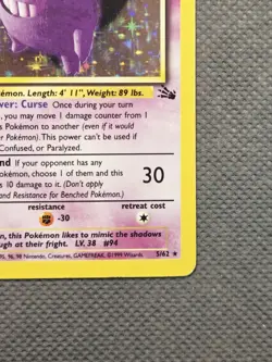 Gengar 5/62 Holo Rare (1999) Fossil Base Set WoTC Pokemon Vintage TCG - Image 5