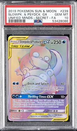 2019 POKEMON SUN & MOON UNIFIED MINDS #239 FULL ART/SLOWPOKE & PSYDUCK GX PSA 10 - Image 1
