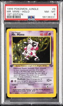 1999 POKEMON JUNGLE 1ST ED #6 MR. MIME-HOLO PSA 8 - Image 1