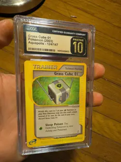 (POP 1) CGC 10 PRISTINE Grass Cube 01 TM 124/147 Aquapolis Pokemon Trainer Card - Image 1