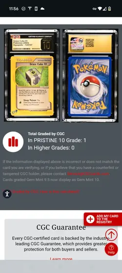 (POP 1) CGC 10 PRISTINE Grass Cube 01 TM 124/147 Aquapolis Pokemon Trainer Card - Image 4