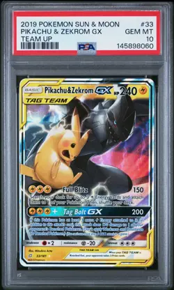 2019 Pokemon Sun and Moon Team Up Pikachu Zekrom GX #33/181 Gem Mint PSA 10 - Image 1