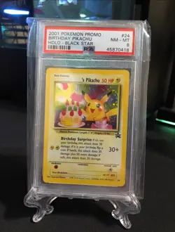 Pokemon Birthday Pikachu # 24 2001 Holo Black Star Promo PSA 8 - Image 1