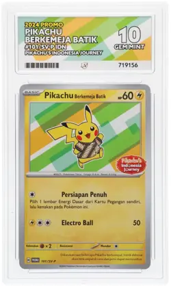 ACE 10 Pikachu Berkemeja Batik 101/SV-P 2024 IDN Promo Graded Pokemon Card TCG - Image 1