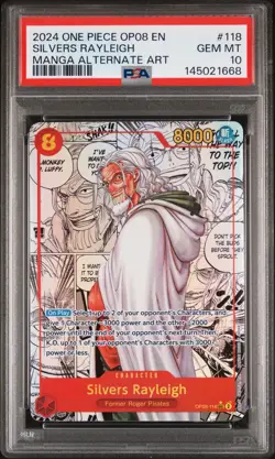 2024 ONE PIECE OP08-TWO LEGENDS MANGA ALTERNATE ART #118 SILVERS RAYLEIGH PSA 10 - Image 1