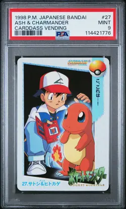 PSA 9 Ash & Charmander 27 Pokemon Bandai Carddass Vending Series 4 - Image 1
