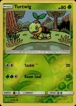 Pokemon TCG Reverse Holo Card Turtwig (7) SM - Ultra Prism 7/156 - Image 1