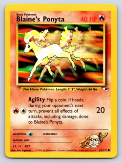 Blaine's Ponyta 63/132 Gym Heroes Pokemon TCG Vintage 2000 Common LP Regular - Image 1
