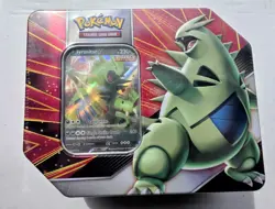 Pokemon Tyranitar V Strikers Factory sealed Over Full Tin - 5 packs 820650809552 - Image 1
