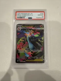 2025 POKEMON PFL EN-PHANTASMAL FLAMES #109 MEGA CHARIZARD X EX ULTRA RARE PSA 10 - Image 1