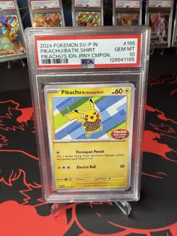 Pokemon Pikachu Berkemeja Batik 155/Sv-p PSA Graded Mint 10 - Image 1