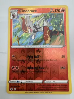 Cinderace 035/202 Sword & Shield Base Set Reverse Holo Pokemon Card NM - Image 1