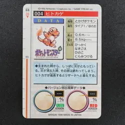 Pokemon Card Charmander 004 Bandai Carddass 1996 Made in Japan Green F8345 - Image 3