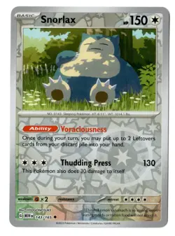 Pokemon EN 151 Snorlax reverse Holo 143/165 - Image 1
