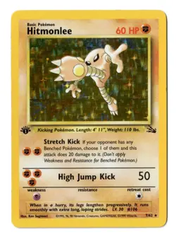 Pokemon EN Fossil Set Hitmonlee Holo Rare 1st Ed 7/62 LP - Image 1