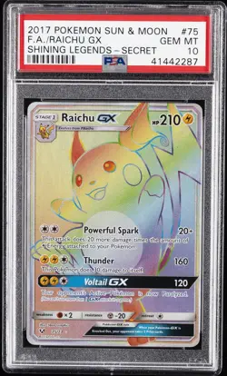 2017 POKEMON SUN & MOON SHINING LEGENDS SECRET #75 FULL ART/RAICHU GX PSA 10 - Image 1