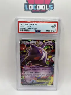 2014 POKEMON XY PHANTOM FORCES #34 GENGAR EX PSA 9 Mint - Image 1