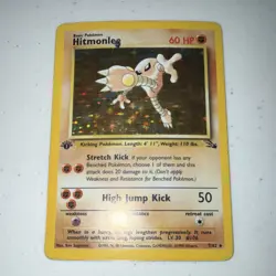 Pokemon Hitmonlee 1st Edition Holo Rare 7/62 Fossil Basic 60hp 1999 surface wear - Image 1