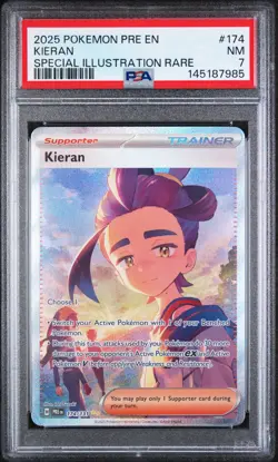 2025 POKEMON PRE EN-PRISMATIC EVOLUTIONS SPECIAL ILLUSTRATION RARE KIERAN PSA 7 - Image 1