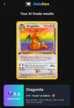 1999 POKEMON FOSSIL #19 DRAGONITE 1ST EDITION - Image 3