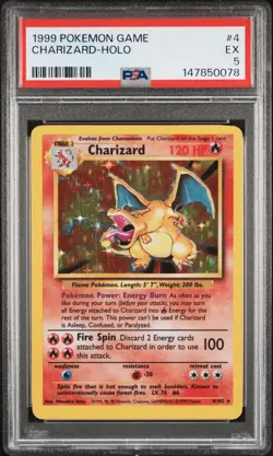 1999 POKEMON BASE SET UNLIMITED #4 CHARIZARD-HOLO PSA 5 - Image 1