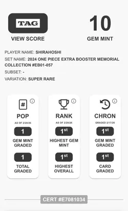 TAG 10 GEM MINT Shirahoshi EB01-057 Memorial Collection One Piece SR - Image 3