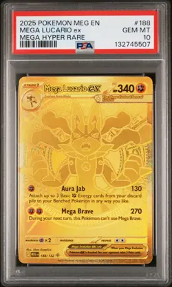 2025 POKEMON MEG EN-MEGA EVOLUTION MEGA HYPER RARE #188 MEGA LUCARIO EX PSA 10 - Image 1