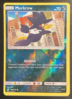 Murkrow Reverse Holo Common 108/214 Pokemon TCG Sun & Moon Unbroken Bonds NM - Image 1