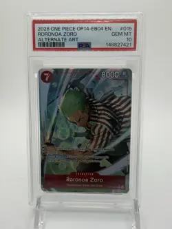 2026 ONE PIECE OP14-EB04-THE AZURE SEA'S SEVEN ALTERNATE ART RORONOA ZORO PSA 10 - Image 1
