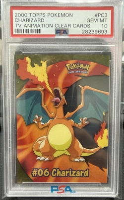 2000 Topps Pokemon TV Animation Clear Cards #PC3 Charizard PSA 10 - Image 1
