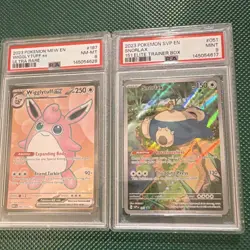 Pokemon TCG Lot (2) - Wigglytuff ex #187 Ultra Rare PSA 8 & Snorlax #051 PSA 9 - Image 1