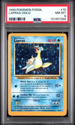 1999 POKEMON FOSSIL #10 LAPRAS-HOLO PSA 8 - Image 1