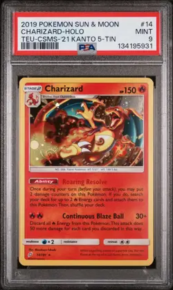 SWIRL! PSA 9 MINT 2019 Pokemon Sun&Moon TEU-CSMS-21 KANTO 5-Tin Charizard 14/181 - Image 1