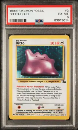 Ditto 3/62 Fossil Set - Graded PSA 6 EX-MT Holo 1999 - Vinatge Pokemon Card - Image 1