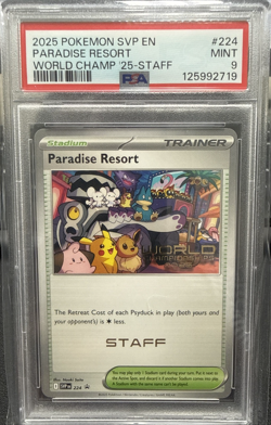 2025 Pokemon Worlds STAFF Paradise Resort SVP 224 Anaheim Promo Card PSA 9 - Image 1