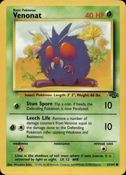 VENONAT 63/64 COMMON JUNGLE POKEMON UNLIMITED LP - Image 1