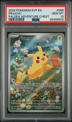 2024 POKEMON SVP EN-SV BLACK STAR PROMO PALDEA ADVENTURE CHEST PIKACHU PSA 10 - Image 1