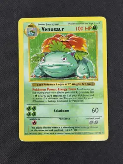 Shadowless Venusaur 15/102 Holo Base Set Pokemon Card Vintage WOTC HP DMG - Image 1