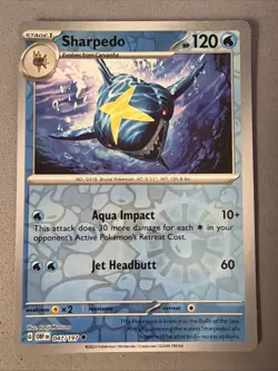 Pokemon TCG * SV Obsidian Flames * 47/197 Sharpedo REVERSE HOLO Uncommon * NM - Image 1